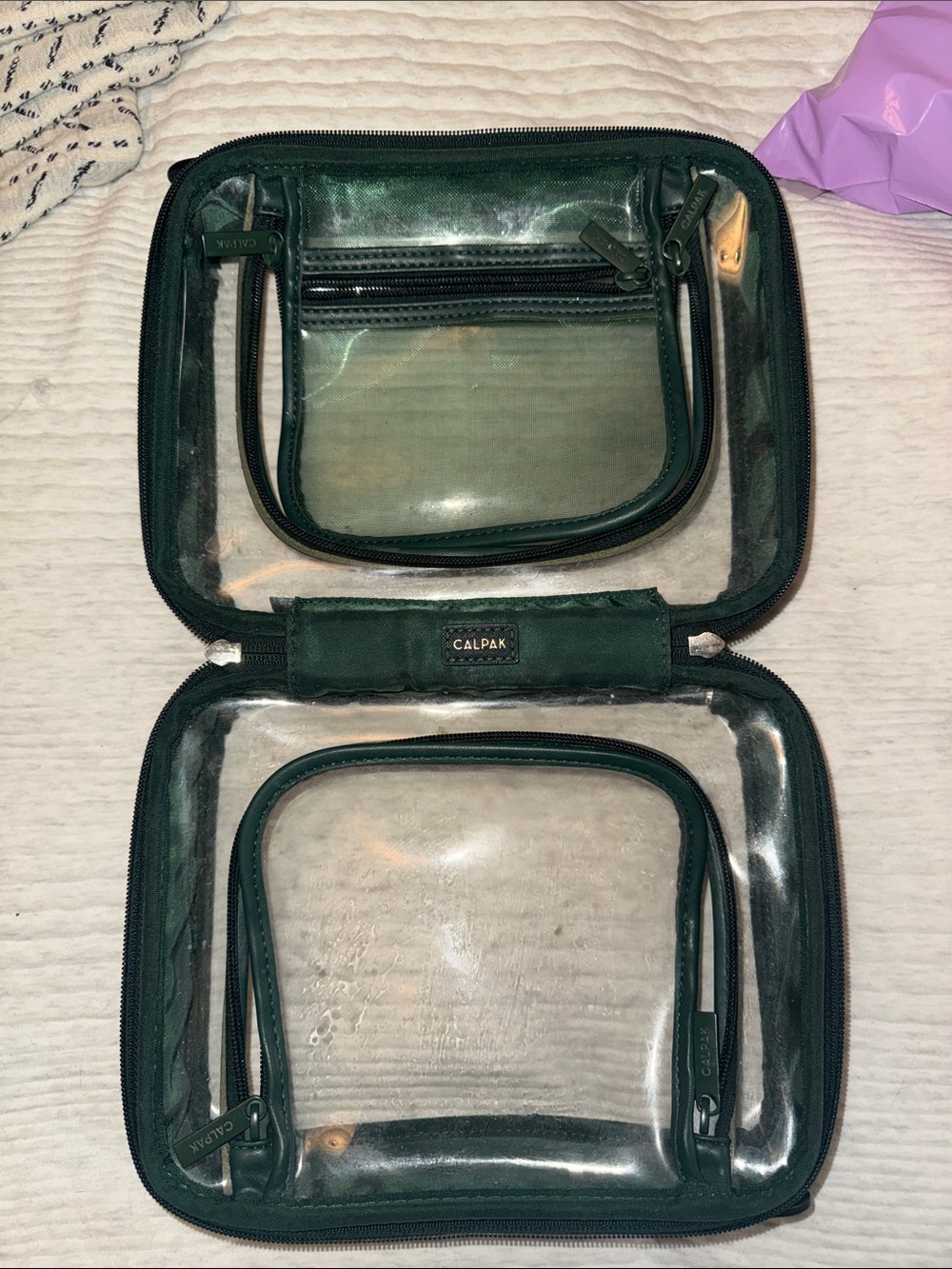 Calpak Clear Cosmetic Travel Case in Green